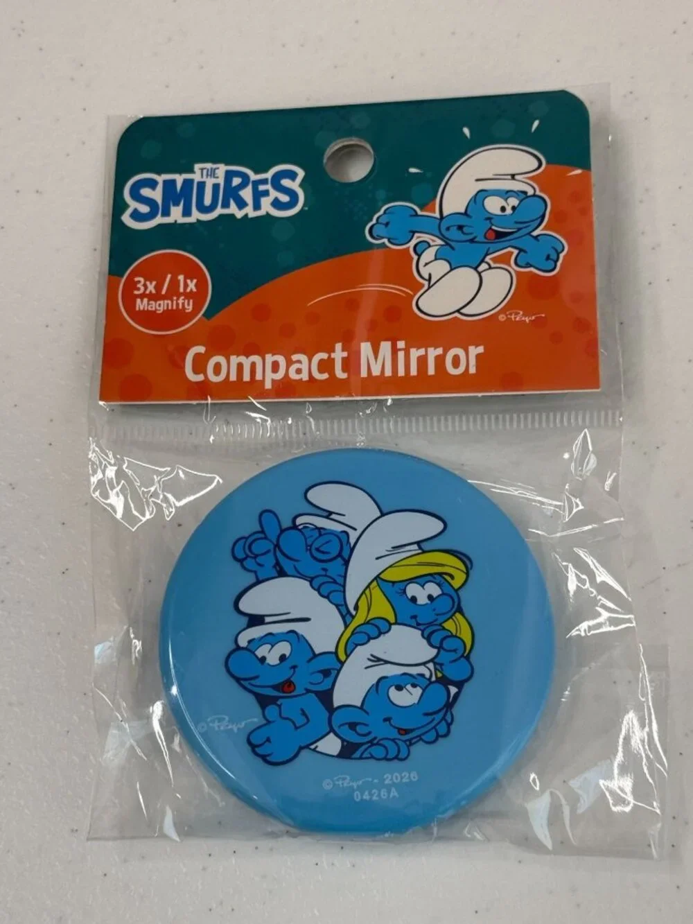 The Smurfs Group Blue Compact Mirror 3X 1X Magnifying New